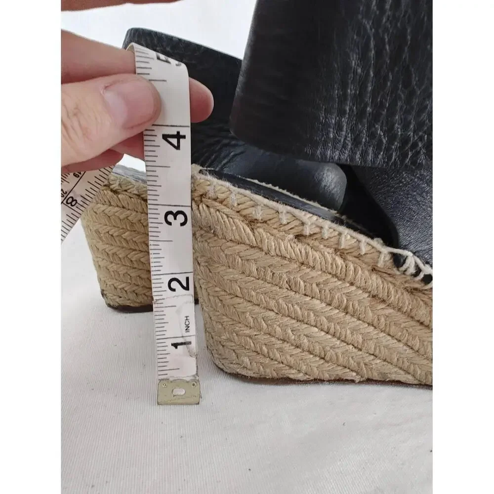Celine Phoebe Philo Wedge Black Leather Espadrille‎ Sandals EU 38 7.5 *Flaw
